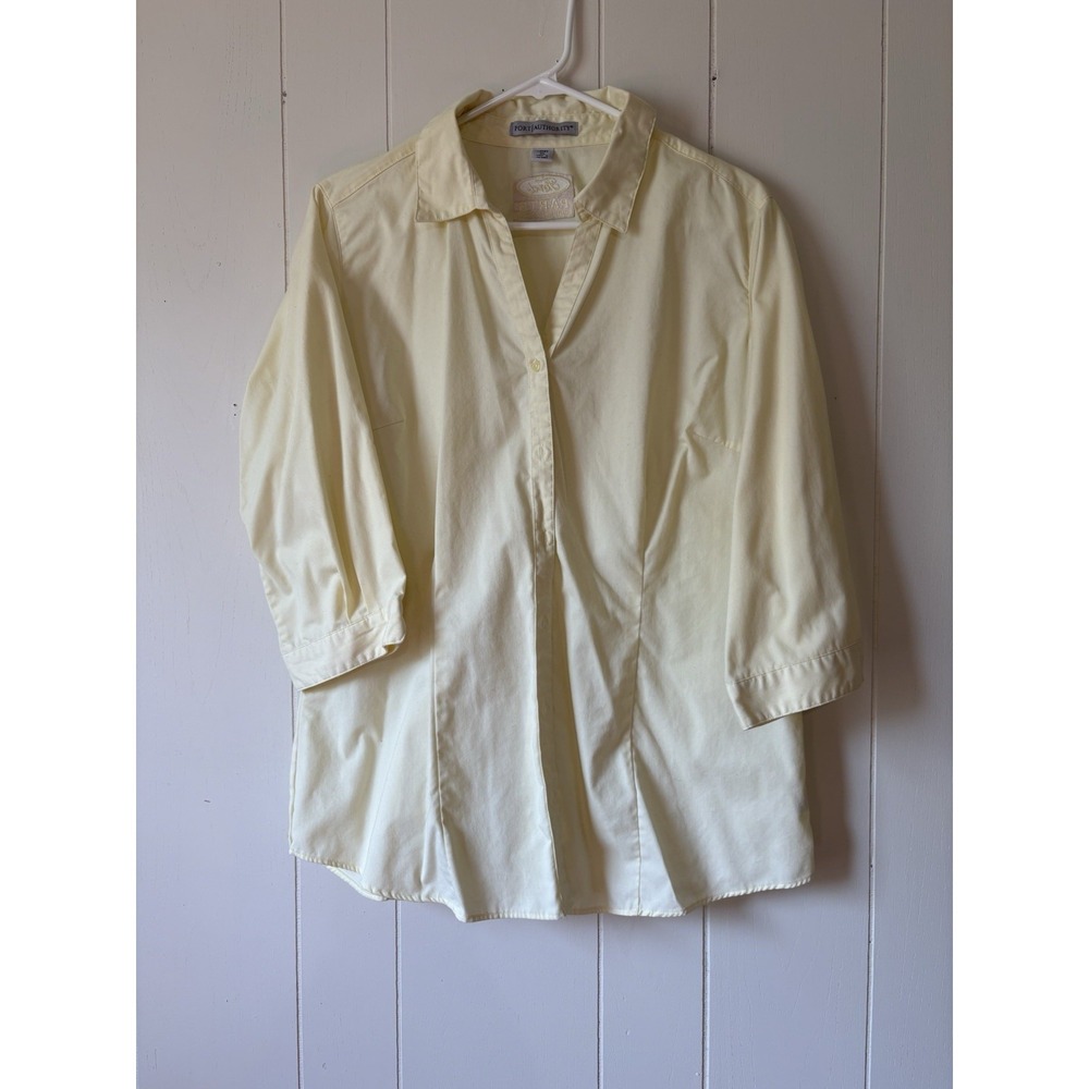 Port Authority Ladies XL Ford Parts Yellow 3/4 Sleeve Button Front Shirt Blouse
